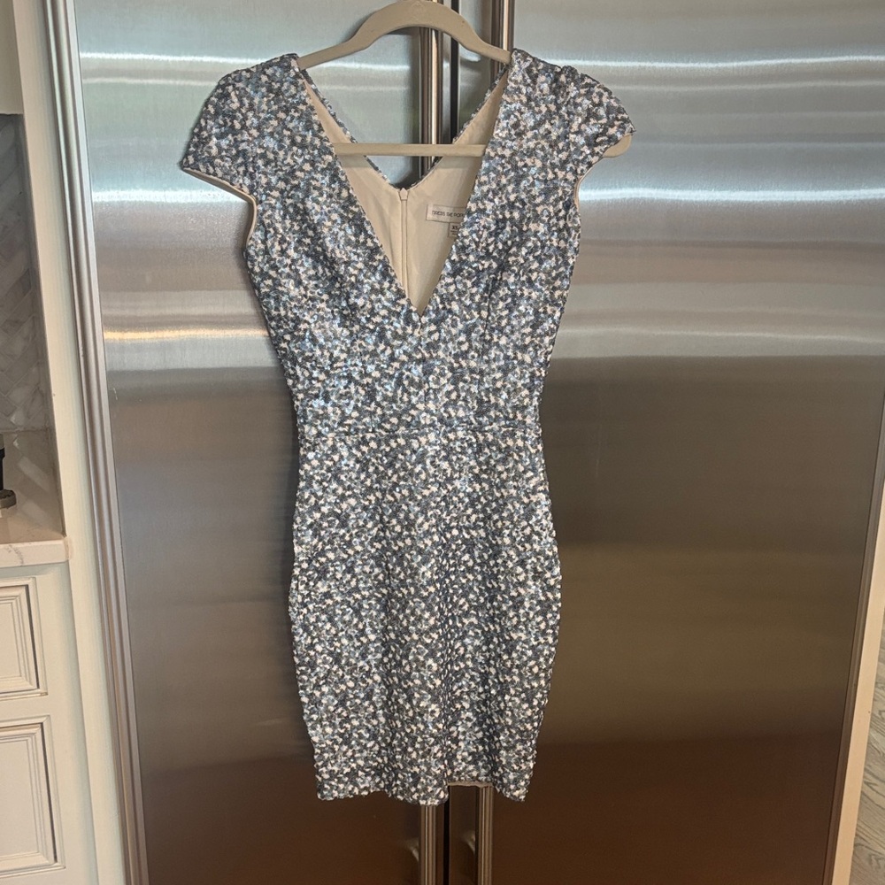 Dress the Population Floral Mini Dress in Blue and White
